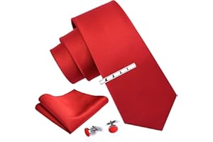 Gusleson New 3.15"（8cm） Solid Color Necktie and Pocket Square Cufflinks Clip Set