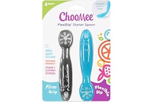 ChooMee FlexiDip Baby Starter Spoon | Platinum Silicone | First Stage Teething Friendly Learning Utensil | 2 CT | Blue Grey