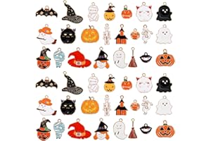 GUKASXI Lot de 46 breloques en alliage pour Halloween Breloques en Métal Assortiment Mixtes - Breloques assorties en émail plaqué or -Breloques en émail pour la fabrication de bijoux et les loisirs créatifs