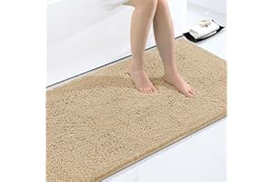 Homaxy Tapis de Bain Antiderapant,Tapis Salle de Bain en Microfibre Chenille Douce,Tapis de Bain Absorbant,Lavable en Machine - - 60 x 120 cm - Beige