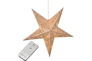 HI Drewniana gwiazda z pilotem zdalnego sterowania, 40 cm, podświetlana gwiazda LED, dekoracja na Boże Narodzenie