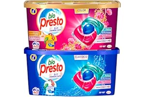 BIO PRESTO LAVATRICE Bio Presto Power Caps Classico Detersivo Smacchiatore in Capsule per Lavatrice da 40 caps + Color per Capi Colorati con Salva Colore da 40 caps - 80 Lavaggi Totali