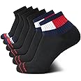 Tommy Hilfiger Cotton Men?S Athletic Over The Knee Socks - Performance Cushion Quarter Cut Ankle Over The Knee Socks (6 Pack), Size 7-12, Black Flag