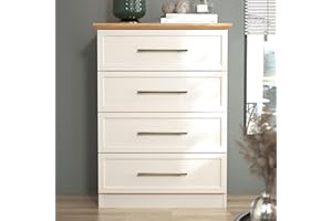 Galano Cleverton 4 Drawer Chest - Chest of Drawers with Storage for Bedroom - Closet Organizers and Storage Cabinet for Hallway, Entryway (Ivory/Oak)