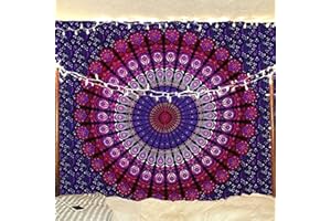 raajsee Purple Tapestry Mandala Wall Hangings, Indian cotton Beach Throw Blanket, Hippie Tapestries Boho Décor, Yoga Meditation Mat Rugs Twin Bedspread 130X150 CMS