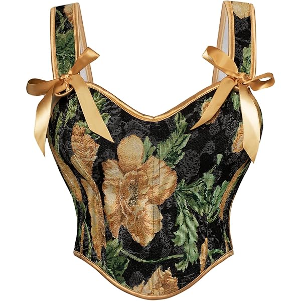 SCARLET DARKNESS Corset Floral Réglable à Lacets - Ceinture Sous-Poitrine Vintage Pour Femmes