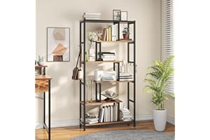 ‎YITAHOME YITAHOME Bücherregal, Regal mit 6 Ablagen, Standregal mit Stahlrahmen Metallregal Küchenregal Stehend Freistehendes Regal für Wohnzimmer Holzregal Lagerregal für Schlafzimmer 80x29x170cm Vintagebraun