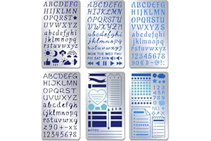 INFUNLY 6PCS Letter Number Metal Stencils Stainless Steel Metal Alphabet Stencil 5.5x3.15 Calendar Engraved Journal Stencil for Engraving Painting Drawing Scrapbooking Bookmark Craft DIY