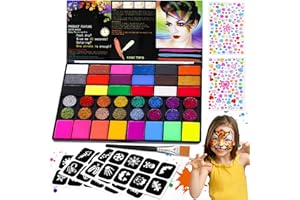 Gigmeta Kinderschminke Set - 42 Gesichtsfarben Kinderschminken Set inkl. professionellen Pinsel, 4 Schablonen, 2 Diamant-Sticker - Ideal für Halloween, Theater & Bodypainting