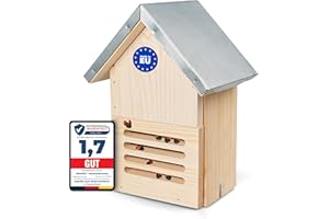 Oramics Marienkäferhaus Marienkäfer Hotel Insektenhotel aus Kiefernholz mit wasserdichte Metall Dach – Marienkäfer Haus zum Nisten und Überwintern