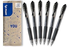 PILOT - Lot de 6 G2 - Stylos Roller à Encre gel Rétractables et Rechargeables - Excellent Confort d'Écriture - Noir - Pointe Moyenne