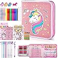 Fruit Scented Markers Set 53 Pcs with Glitter Unicorn Pencil Case & Stationery, Art Supplies for Kids Ages 6-12, Art Coloring Kits Box, Gifts Toy for Girls Age 5,7,Gel Pen,Pencil&Crayon Drawing Stuff