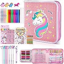 Set Cancelleria Unicorno Per Ragazze - Astuccio Completo Con Quaderni A5/A6, Penne, Matite E Adesivi - Regalo Scolastico Bambine