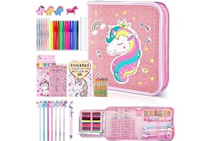 JYPS 56pcs Lovely Kids Art Set Pour Les Filles, Art Et Coloriage Pour Enfants Avec Étui À Crayons, Stylo Et Crayon, Fournitures D’Art de Dessin et Marqueurs Parfumés, Cadeaux D’Art Et D’Artisanat Licorne