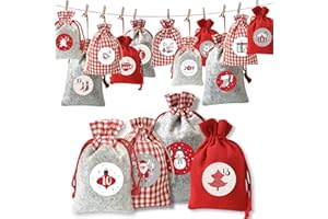 ANYUNKEY Adventskalender zum Befüllen, 24 Adventskalender Selberbefüllen Stoffsäckchen, Weihnachtskalender zum Befüllen Groß, Adventsäckchen zum Selber Befuellbar Stoff für Kinder 2025 (Rot)