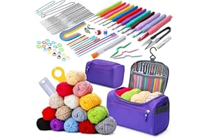 DEUDY 82 Pièces Kits de Crochet pour Adultes Débutants, Kit Crochet Debutant Complet, Kits de Crochet Portable avec Laine, Accessoires de Crochet, Crochets avec Manche en Caoutchouc pour Adultes