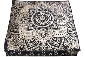 GANESHAM indischen dekorativer Überwurf-Kissenbezug Mandala Hundebett, Mandala Boho Decor, handgefertigt Mandala Boden Pouf osmanischen Boho Kissen