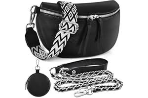 BROTOU Skórzana torba na ramię z 2 szerokimi paskami na ramię, uchwyt na karty, z małą skórzaną torbą na ramię, czarna, damska skórzana torebka na ramię, mała torba na ramię damska, czarny