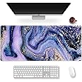 ArtSo Extended Gaming Mouse Pad XXL Large Keyboard Mat Long Mousepad Desk Decor Writing Pad Non Slip Rubber Base Stitched Edges for Work, Game, Office, Home, 35.1 x 15.7, Purple Marble