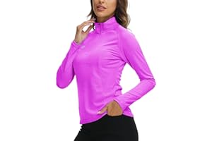 AjezMax Femme T-Shirts Manches Longues de Sport Course Vêtement Entraînement Yoga Hiver Hauts avec 1/4 Zippé