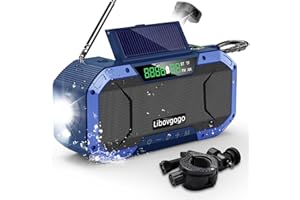 Libovgogo DF-580Pro Notfall-Radio Spritzwassergeschützt Bluetooth-Lautsprecher Tragbares AM/FM Solar-Kurbelradio mit Taschenlampe LED-Leselampe Solar-Panel 5000mAh Powerbank Mit Fahrradträger