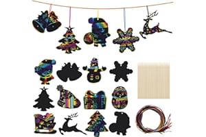 KIDPOLIS Kratzbilder Für Kinder, 48Stück Weihnachten Lesezeichen Kratzbilder Set, Lesezeichen Personalisiert mit 24Holzstiften und 48Bändern Regenbogen Deko Mitgebsel Kindergeburtstag Weihnachten Junge Mädchen