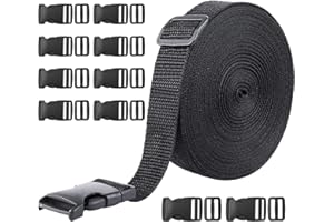 kuou 10 Metres Nylon Heavy Webbing Strap, Flat Side Release Buckles for DIY Craft Backpack Strapping(1 Inch Wide)