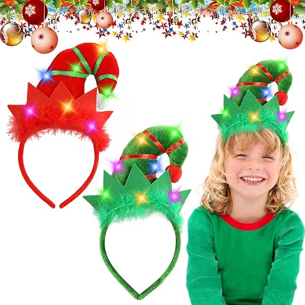 Reaky Weihnachts-Stirnband Mit LED-Lichtern & Hirschohren - Glitzernd, Gold, Einheitsgröße