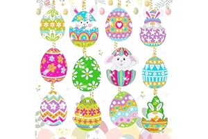 QUANMAITONG 5D Diamond Painting Ostern Schlüsselanhänger Basteln，12 Stück DIY Ostereier Diamond Painting Schlüsselanhänger Kinder Diamond Painting Hase Frühling Anhänger Ostern Geschenke Kinder