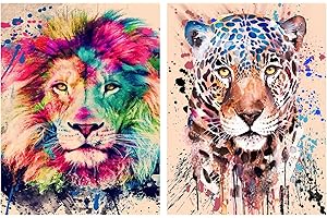 milaosk Kits para Pintura con Diamantes,5D Diamond Painting Animales Dibujos con Diamantes Leones y Leopardos Cuadro de Diamantes para Decoración Pared Hogar, Adultos, Niños