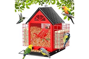 DOUBLECARE Comederos para Pájaros para Exteriores a Prueba de Ardillas, Comedero para Pájaros de Gran Capacidad con Doble Jaula de Sebo, Casitas Colgantes para Pájaros con Diseño de Cardenal para Patio, Jardín