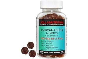 ACLLA NUTRITION Aclla Ashwagandha Gummies 3000mg with B6 – Vegan Apple Flavor – Stress, Sleep, Anxiety & Mood Support – Adaptogen Energy Booster – 60 Gummies (1 Month Supply)