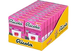 RICOLA - 20 Boîtes de 50 g - Bonbons aux Plantes Suisses - Parfum Cassis - Rafraîchissant - sans Sucres