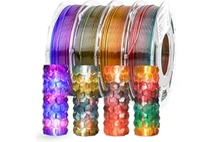 AMOLEN PLA Filamento 1.75mm Trasparente Multicolore Bundle, 4 Bobine da 200g (Blue Purple/Yellow Green Purple/Blue Brown/Orange Grey) Filamento per Stampante 3D PLA
