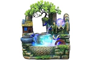 INSYOFOREVEREC Zimmerbrunnen mit LED Beleuchtung,Tischbrunnen mit Nebel Wasserfallbrunnen Zimmerbrunnen Ornament mit Beleuchtung Desktop Tischlampe Tischdeko Wasserbrunnen Dekoration