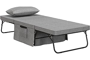 HOMCOM Sofá Cama de 1 Plaza 4 en 1, Sillón Cama Plegable, Otomana, Tapizado en Lino, con Respaldo Ajustable de 5 Niveles, Almohada Acolchada, para Oficina, Dormitorio, Salón, 75x80x74 cm, Gris