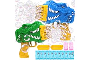 JONEG Toys for 3+ Year Old Boys: 2 PCS Dinosaur Bubble Gun Automatic Bubble Maker Gifts for 3 4 5 6 7 8 Years Old Kids Birthday Toy for Toddlers Ages 4-6 Outdoor Bubble Toys Bubble Machine for Kids