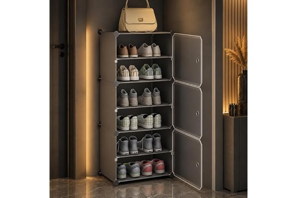 AYSIS Premium Foldable Plastic Shoe Rack for Home, 𝟑 𝐃𝐨𝐨𝐫 𝟔 𝐒𝐡𝐞𝐥𝐟 Shoe Cabinet, Dustproof & Waterproof Organizer,