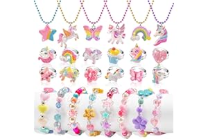xFFFun Kids Jewellery Set for Girls 3 Year Old, Rings for Kids Costume Princess Dress Up Jewellery, Unicorn Rings Birthday Gifts for Girls Age 3-4 4 5