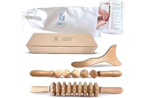 N NUEVAS IDEAS Kit boisthérapie corporelle - Rouleau anti-cellulitique - Rouleau de bois - 2 rouleaux de massage musculaire et planche de moulage en bois, manuel d'instructions et boîte