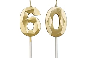 DTXLX 60th Birthday Candles, Gold Number Candles Birthday Decoration, Happy Birthday Cake Toppers, for Birthday Parties Weddings Company Anniversaries (Gold, 60)
