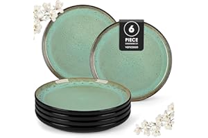 vancasso Amber Dinner Plates Set of 6, 10.5in Ceramic Plate, Microwave and Dishwasher Safe, Scratch Resistant and Lead-Free, Unique Handmade Dessert Plate for Kitchen and Entertaining(Green)