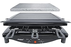 ‎STEBA Steba RC 3 Plus Raclette für 8 Personen – Made in Germany – Emaillierte Pfännchen – 26 x 26 cm Grillfläche – Steinplatte & Wendeplatte aus emailliertem Gusseisen