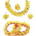 ZENEME Jewellery Flowers Jewellery Set For Haldi Gota Patti Necklace, Earrings, Bracelet & Maang Tika for Women & Girls (Mehandi/Haldi/Wedding/Bridal/Baby Shower)