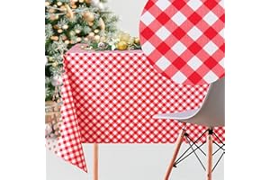KP HOME Mantel PVC Patrón de Guingán a Cuadros Rojos y Blancos - Clásico Mantel Hule 140x140 Fácil de Limpiar Hule Mesa Cuadrado - Impermeable Plástico de Vinilo Vichy Hules para Mesas Cuadrado