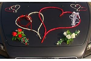 AUTO-SCHMUCK SO EINFACH SO KREATIV TOP HERZE Décoration de voiture de mariage - Pour couple de mariés - Rose - Maxi blanc/rouge