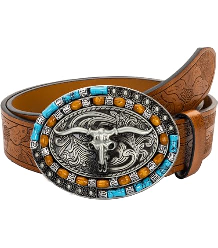 DESIGN - Cintura In Pelle Sintetica Nera Con Fibbia Argentata Stile Western E Borchie A Stella