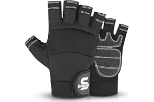 SAWANS Fingerless Working Gloves for Men Performance Heavy Duty Half-Finger Work Gloves Mechanic Anti Slip Safety Gloves for Work Warehouse Training Dexterity Carpenters Rigger Gloves (Black, L)