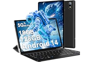 DMOAO Tablet 10 Pollici Android 14 con 18 GB RAM + 128 GB ROM(TF 1TB), FHD Tablet con 5G Wi-Fi 6, Widevine L1, Octa-Core, USB-C, BT 5.0, 6000 mAh,Tastiera + Mouse + Custodia, Nero
