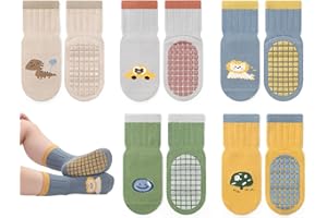 Exemaba Rutschfeste Socken für Baby Mädchen Jungen 5 Paar Kinder Anti Rutsch Socken Sportsocken Stoppersocken